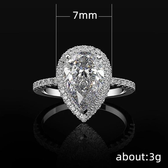 🍁 Elegant Water Drop Bright Zircon Thin Pear Wedding Ring for Women, PD510 - Picture 6 of 6
